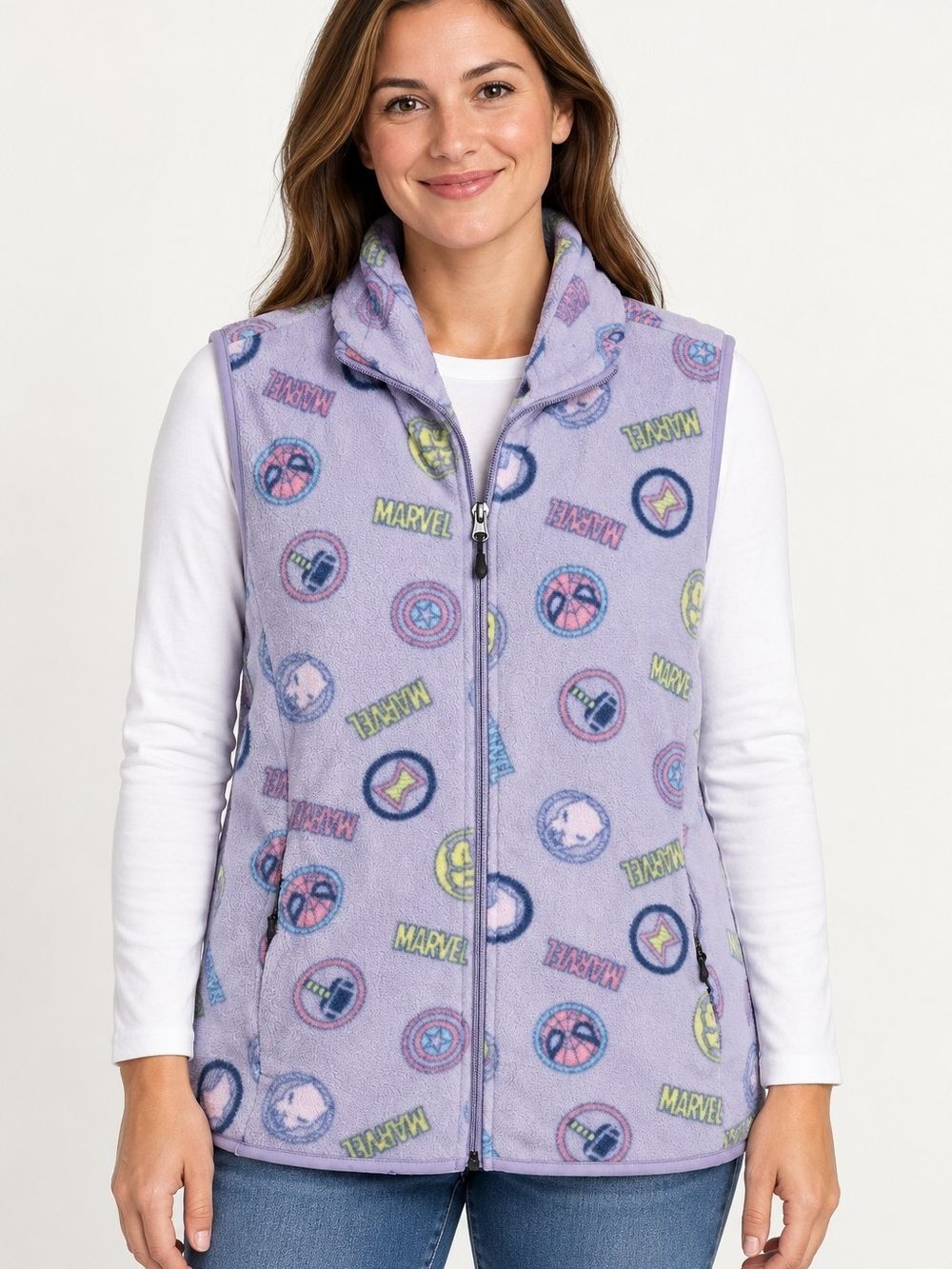 Womans Large - Marvel Lavender Logo-Print Fleece Zip Vest